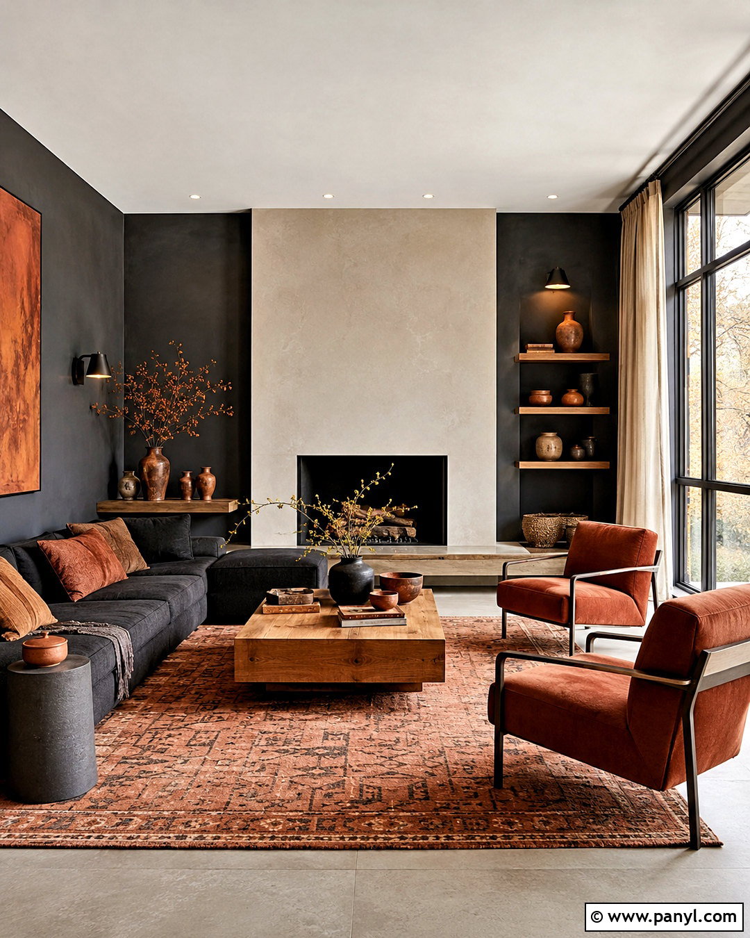 Terracotta and Charcoal Living Room - 20 dark earthy living room ideas