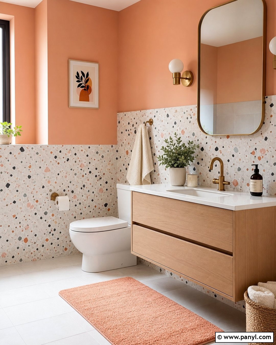Terrazzo And Peach Bathroom Walls - 30 Two Toned Bathroom Walls