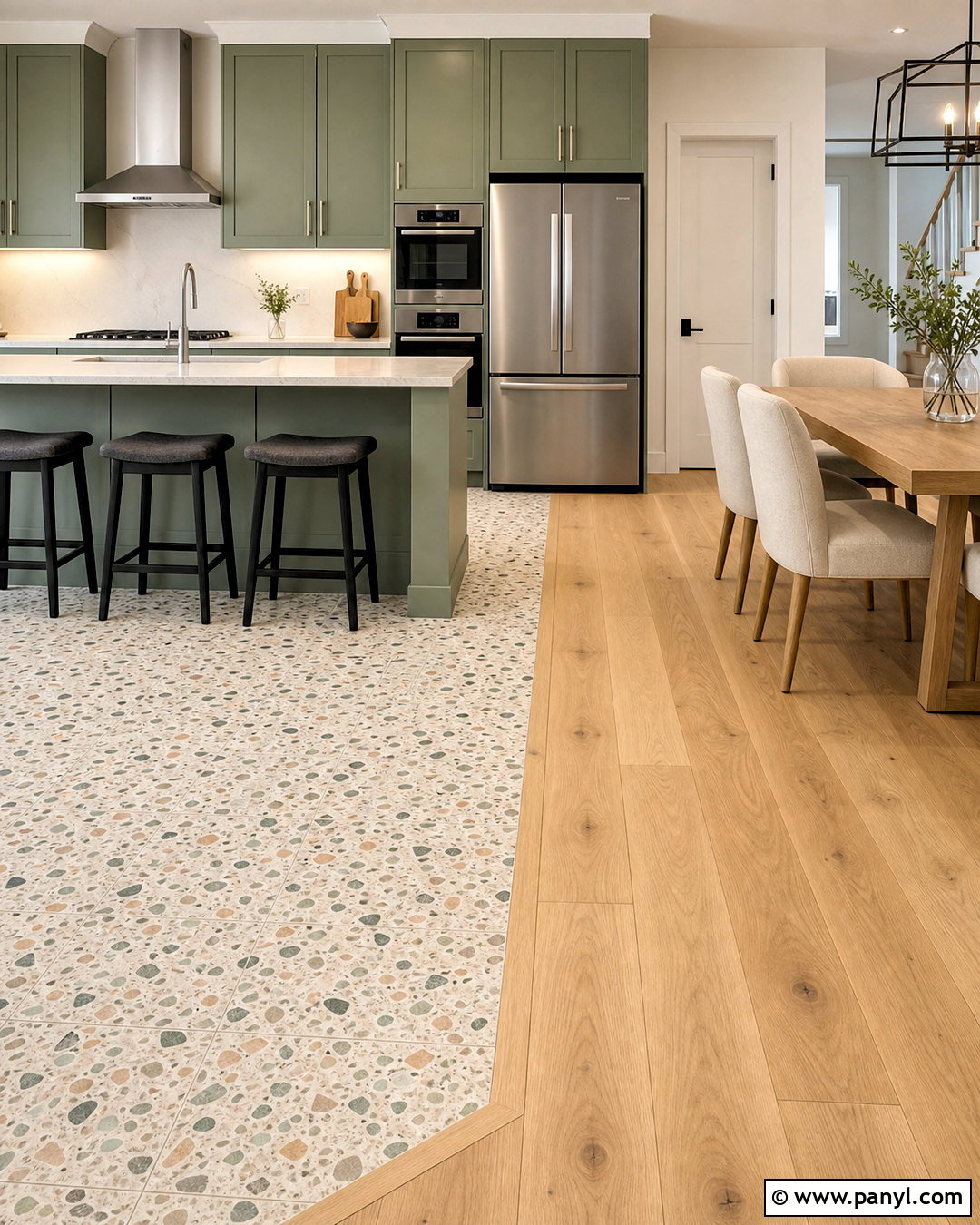 Terrazzo Tile And Light Oak Hardwood - 20 tile and hardwood floor combination ideas