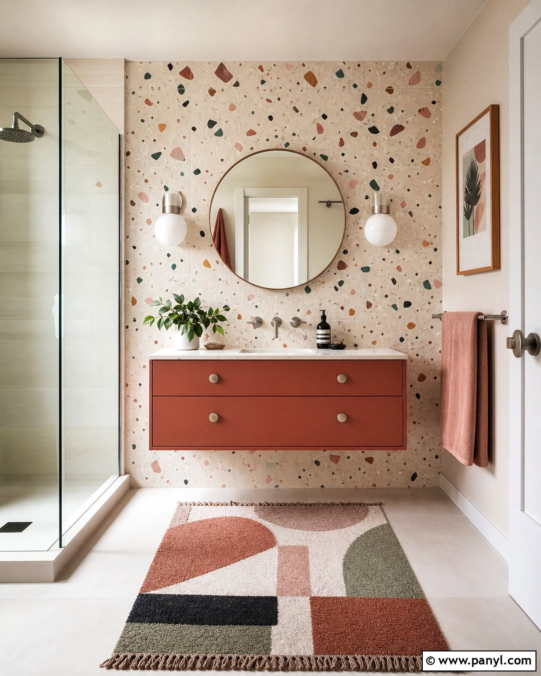 Terrazzo Tile Bathroom Accent Wall - 20 Bathroom Accent Wall Ideas