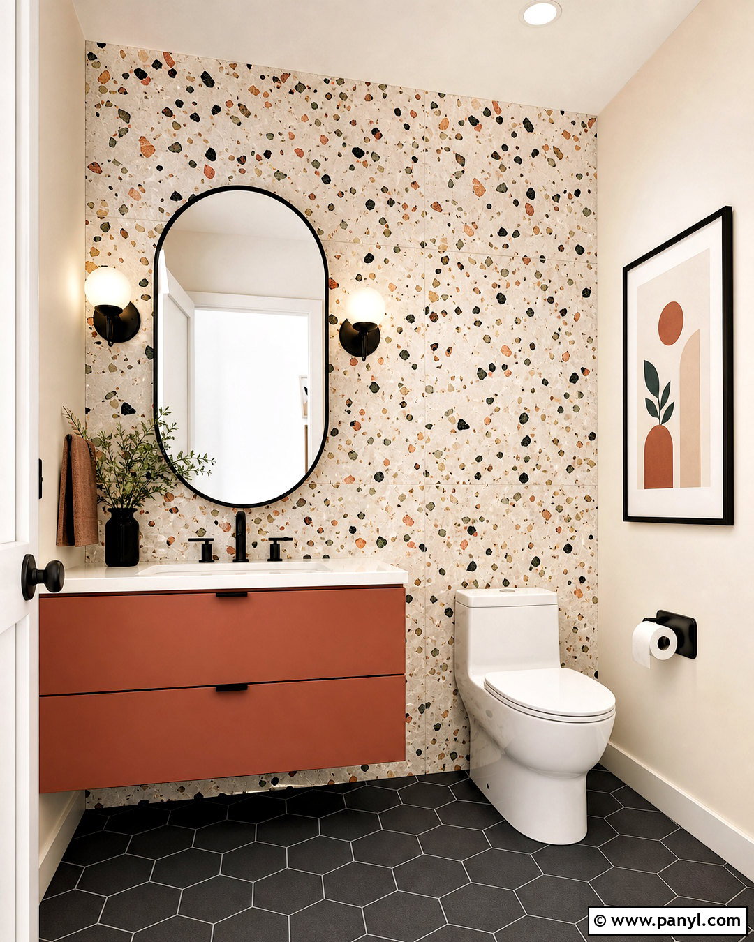 Terrazzo Tile Half Bath Accent Wall - 20 half bath accent wall ideas