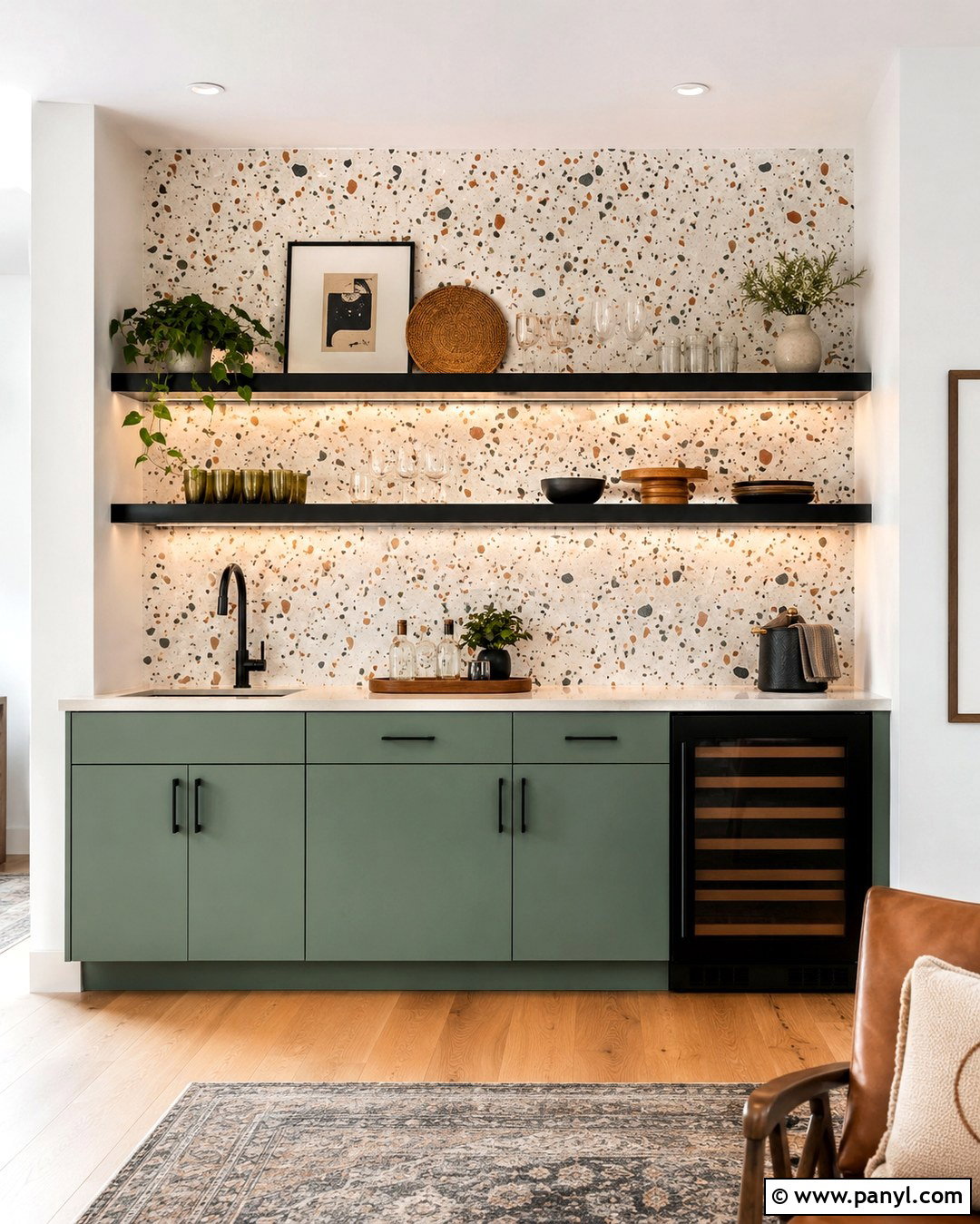 Terrazzo Tile Home Bar Accent Wall - 20 Home Bar Accent Wall Ideas