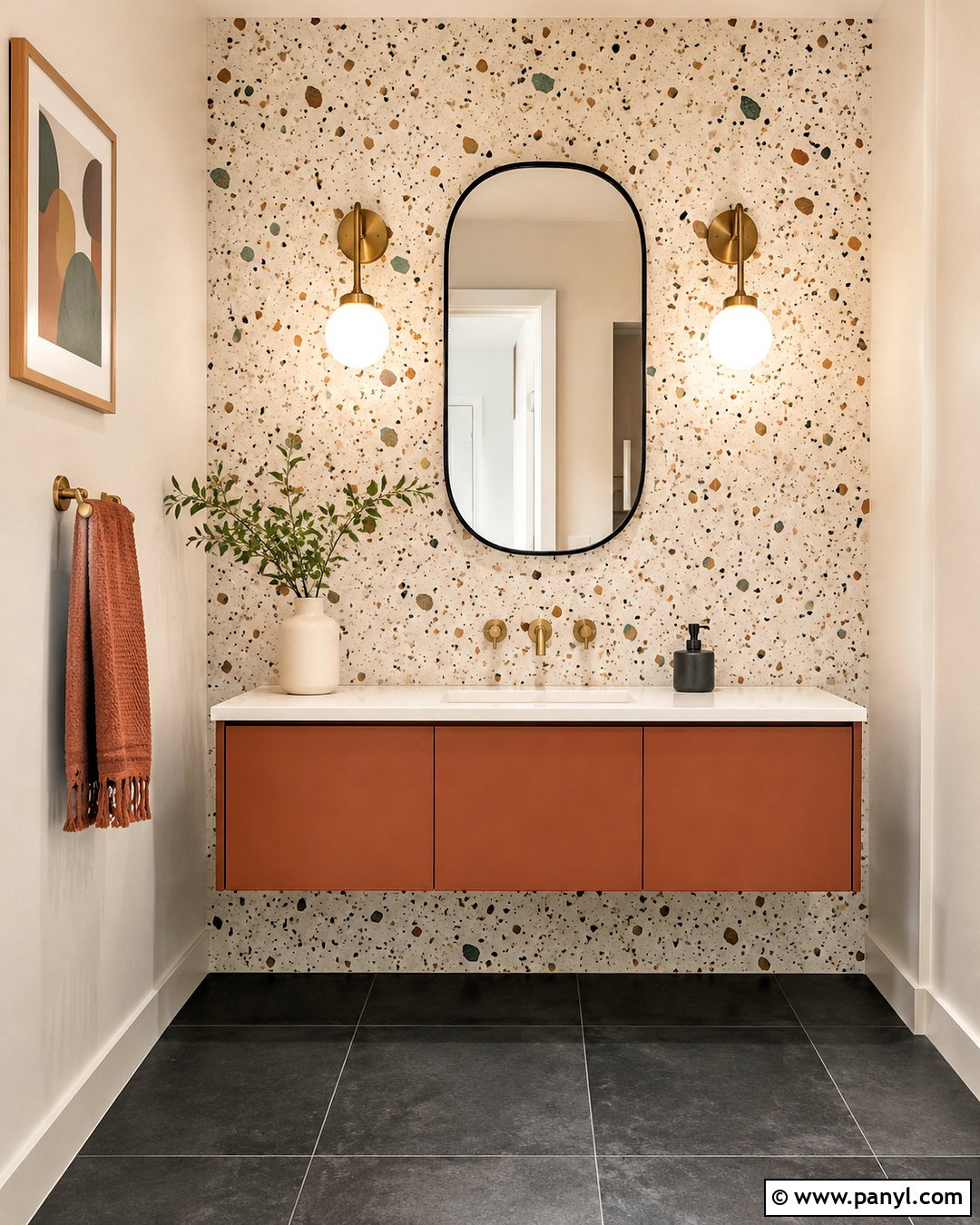 Terrazzo Tile Powder Room Accent Wall - 20 powder room accent wall ideas