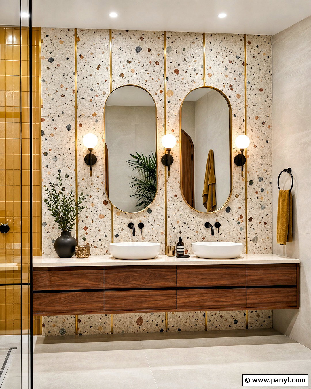 Terrazzo Wall With Golden Strips - 20 golden strip wall design ideas