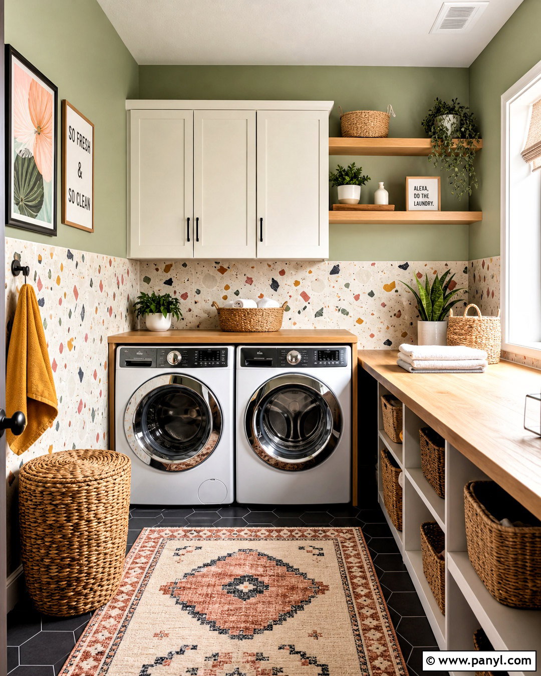 Terrazzo Wallpaper In A Laundry Room - 20 wallpaper on bottom half of wall ideas
