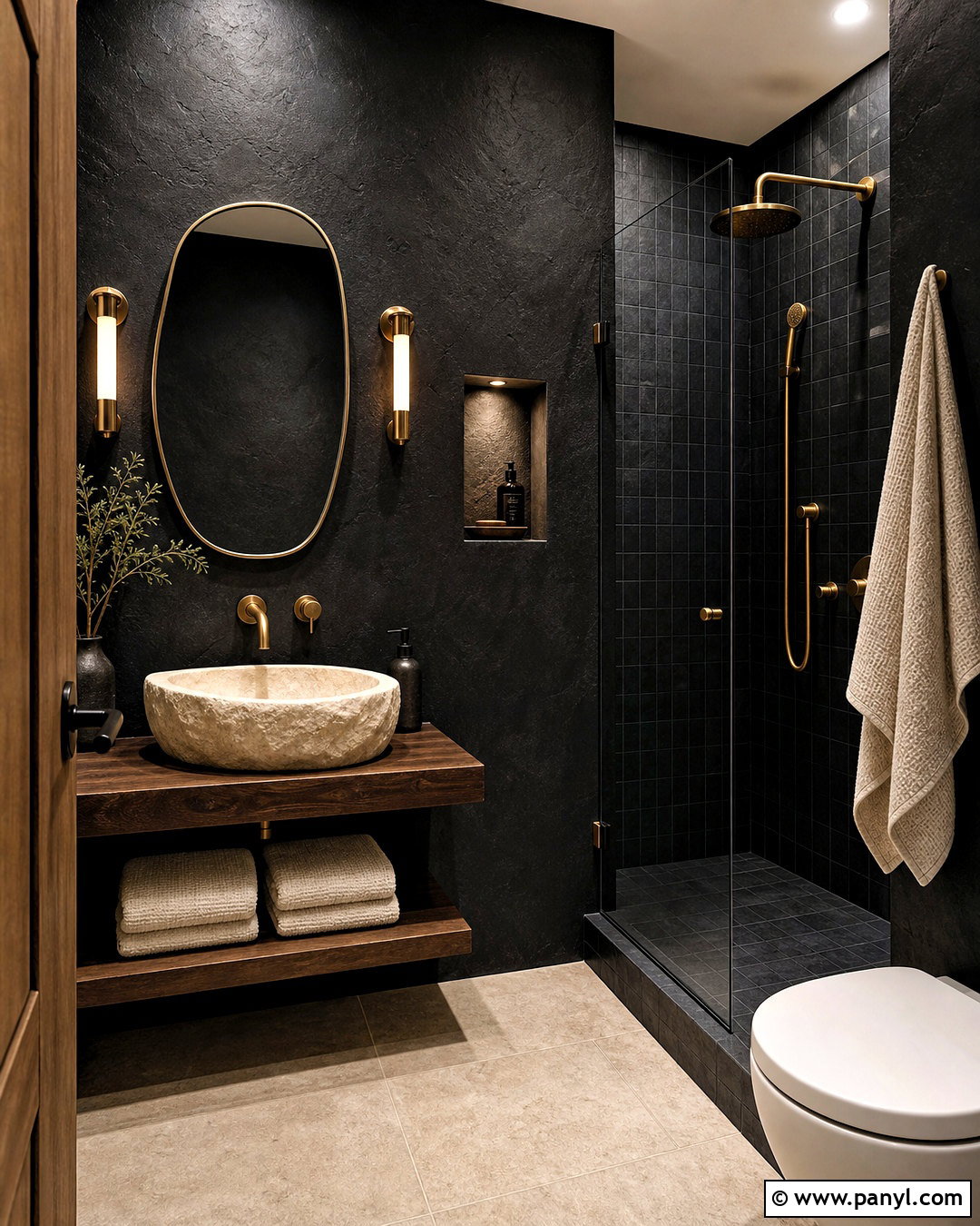 Textured Black Limewash Bathroom - 20 small black bathroom ideas