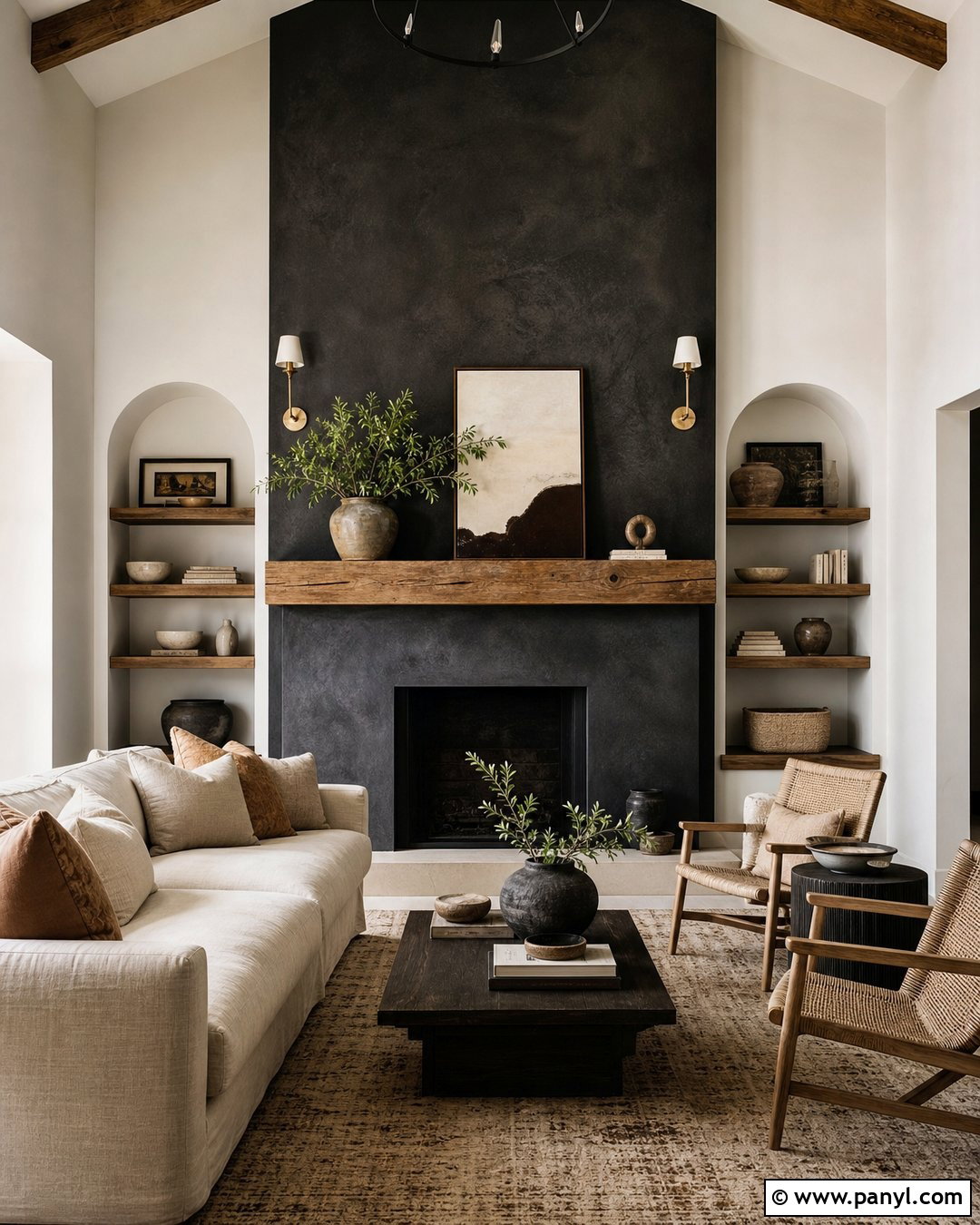 Textured Black Limewash Fireplace Wall - 20 Black Accent Wall Fireplace Ideas