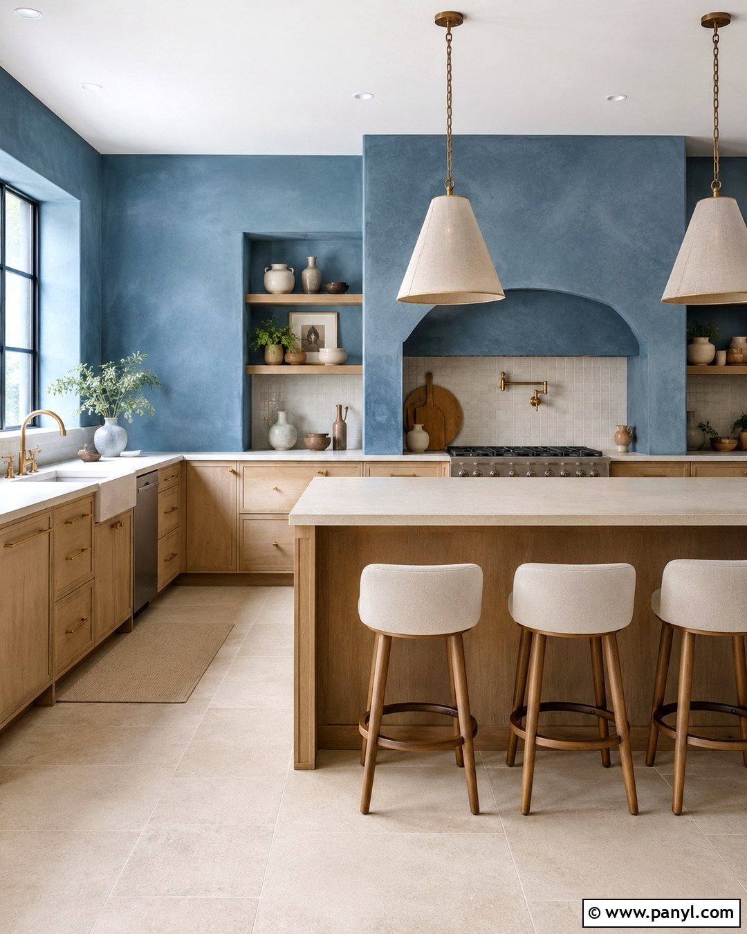 Textured Blue Walls With White Oak Cabinets - 20 Blue Walls Oak Cabinets