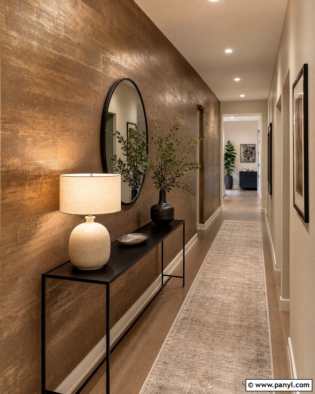 Textured Bronze Metallic Paint Accent Wall Hallway - 20 Metallic Paint Accent Wall Ideas