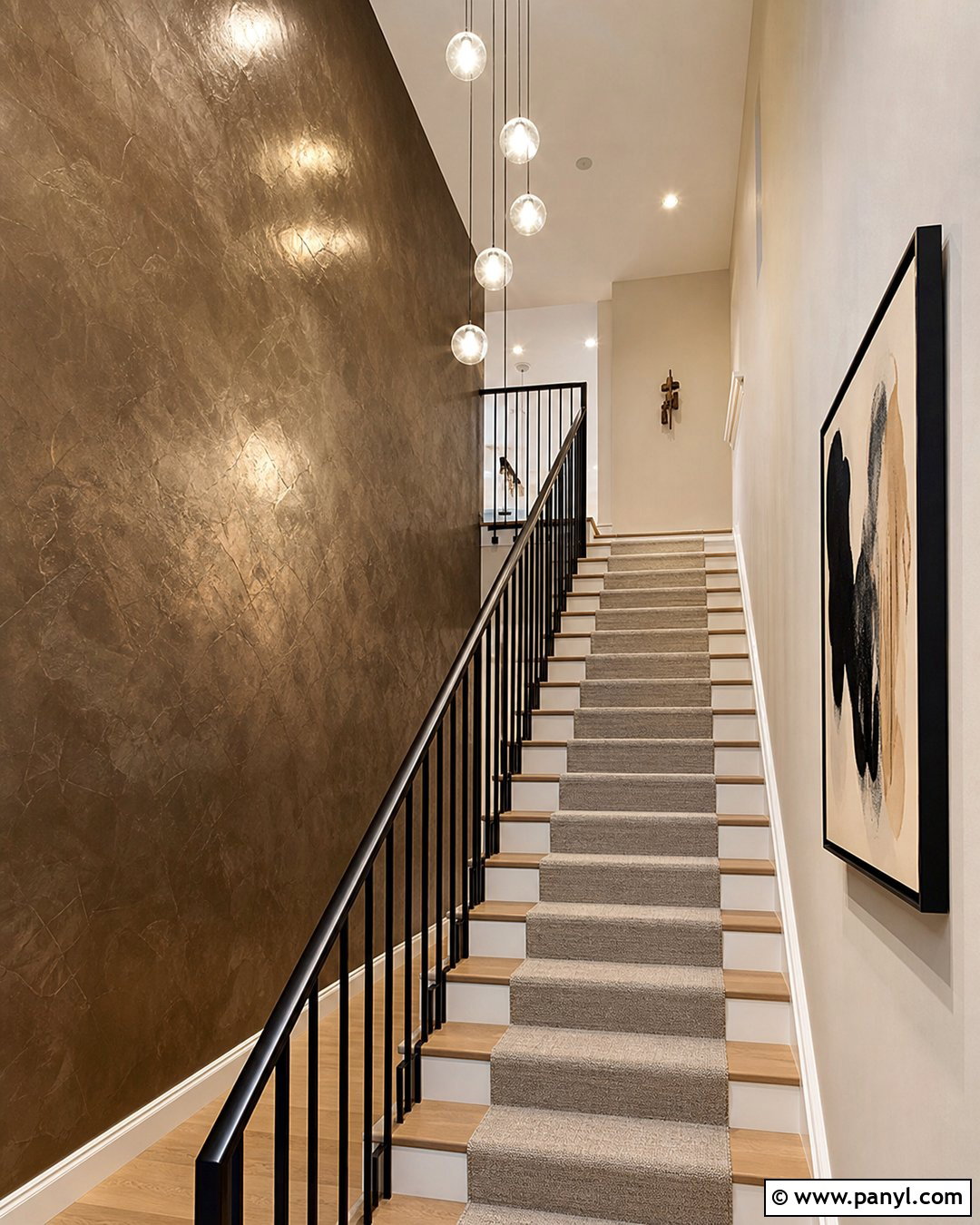 Textured Bronze Stairwell Wall - 35 metallic paint walls
