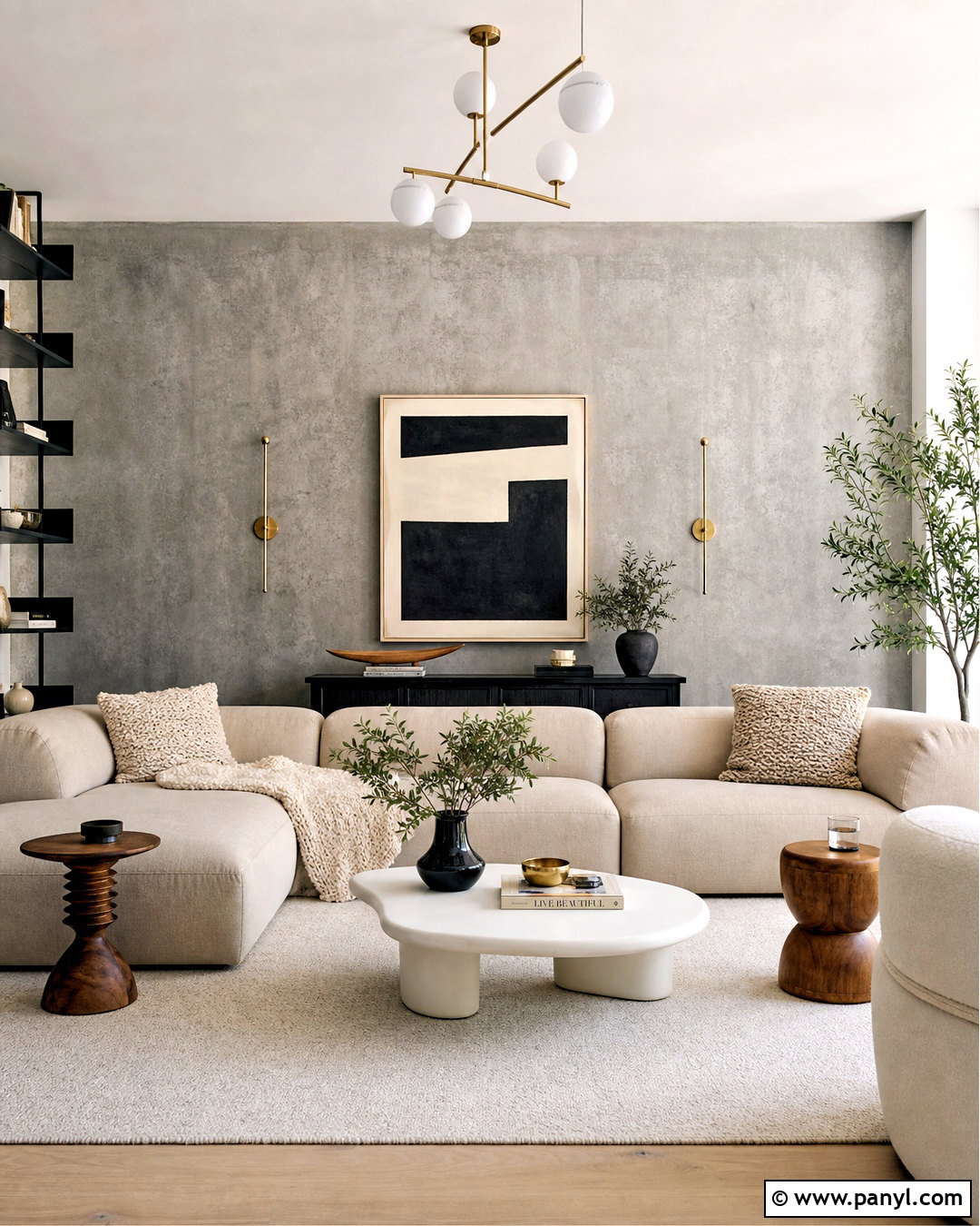Textured Concrete Grey Accent Wall - 20 grey accent wall living room ideas