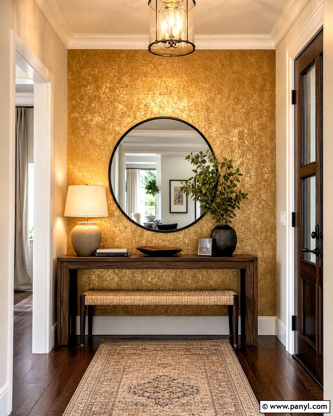 Textured Gold Shimmer Entryway Wall - 20 gold shimmer wall ideas