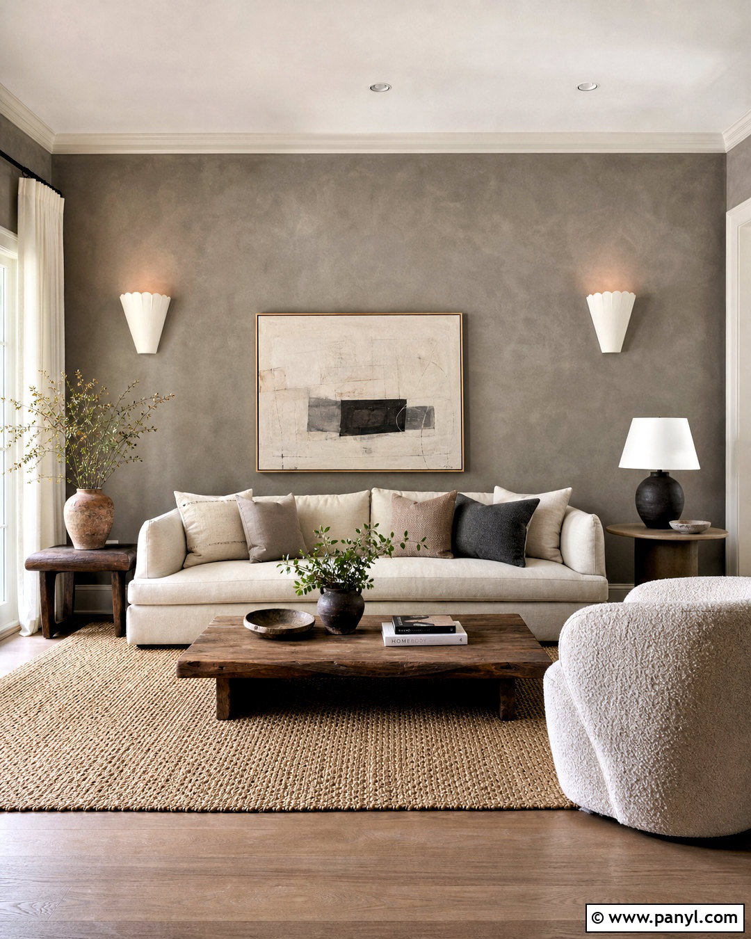 Textured Grey Limewash Living Room - 20 grey paint living room ideas