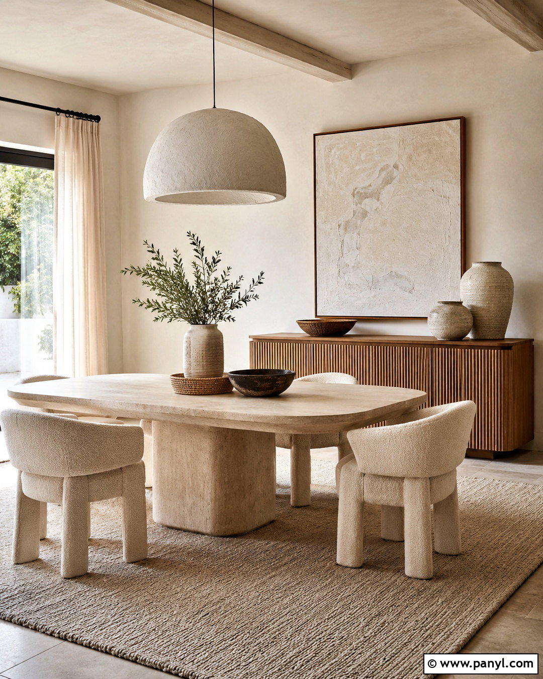 Textured Neutral White Wall Dining Area - 20 White Wall Dining Area Ideas