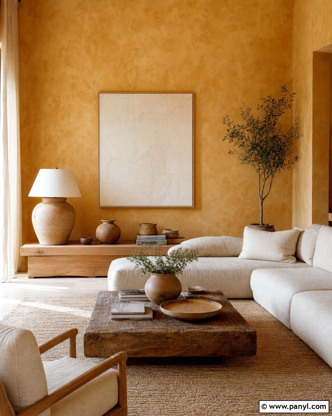 Textured Ochre Walls With Neutral Decor - 35 ochre walls