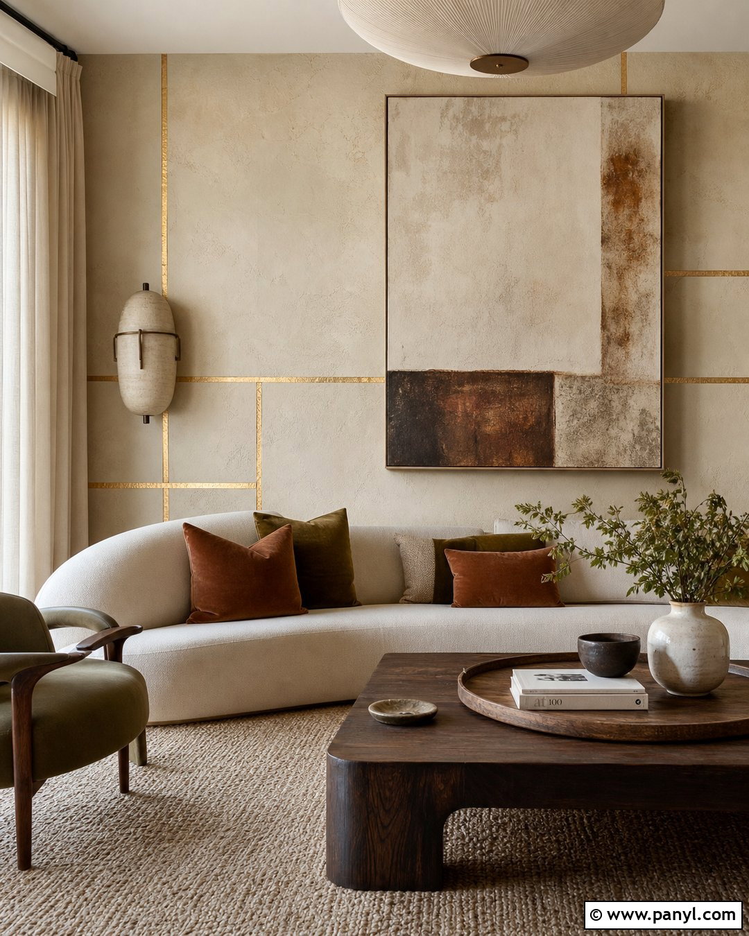 Textured Plaster And Gold Stripe Living Room Wall - 35 gold stripe wall ideas