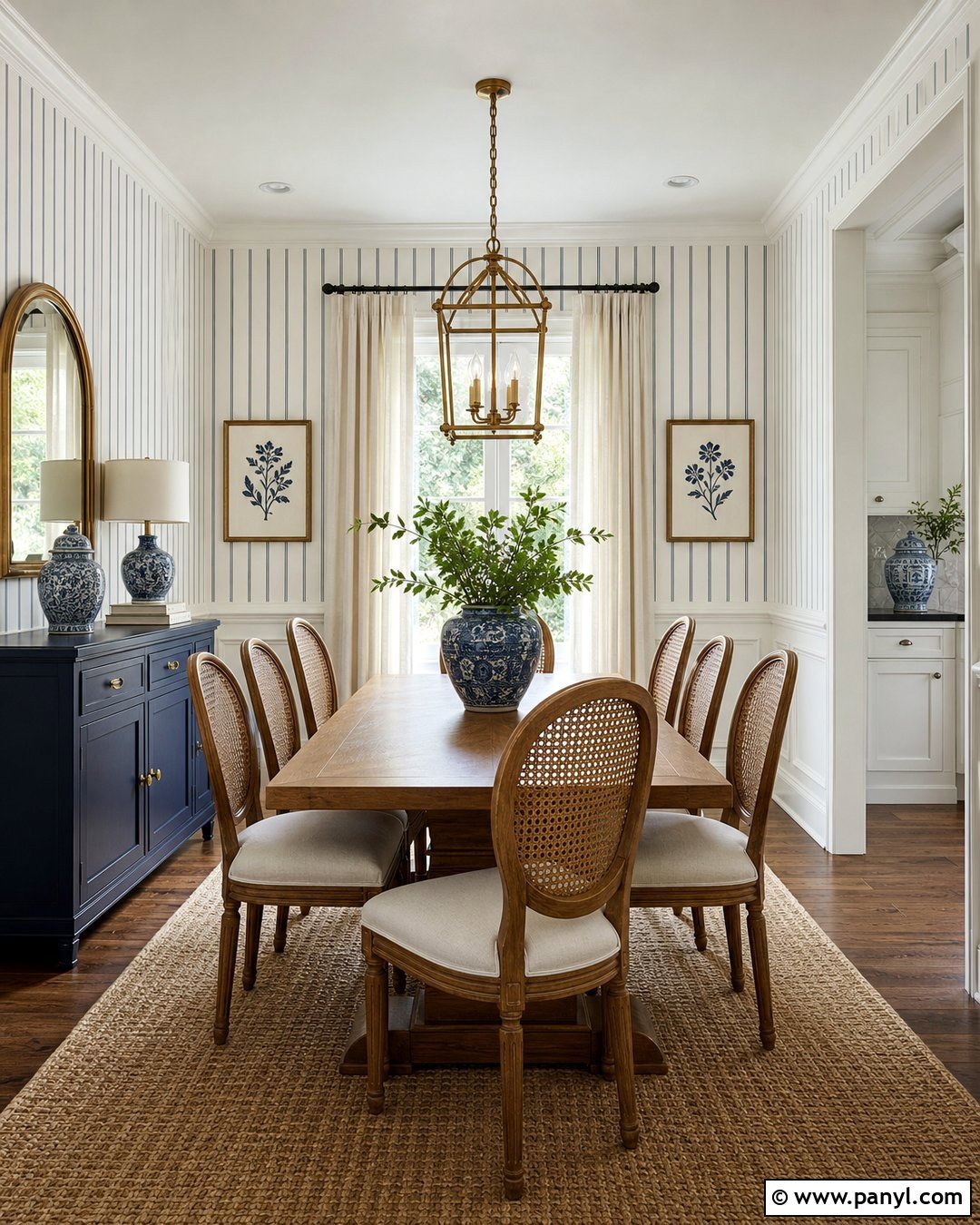 Thin Blue Pinstripe Dining Room Walls - 35 Blue Striped Walls