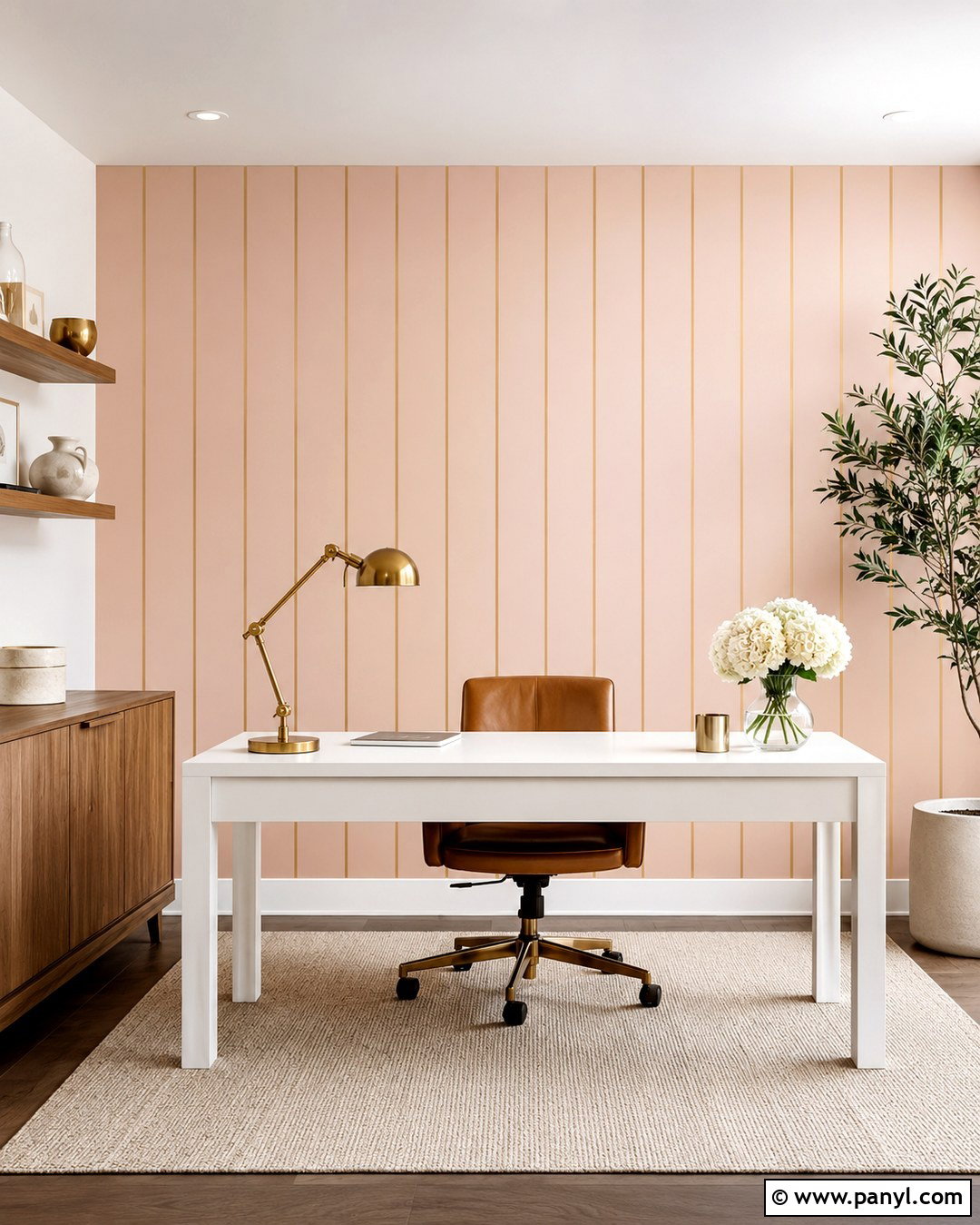 Thin Pink And Gold Striped Home Office Wall - 20 Pink And Gold Striped Wall Ideas