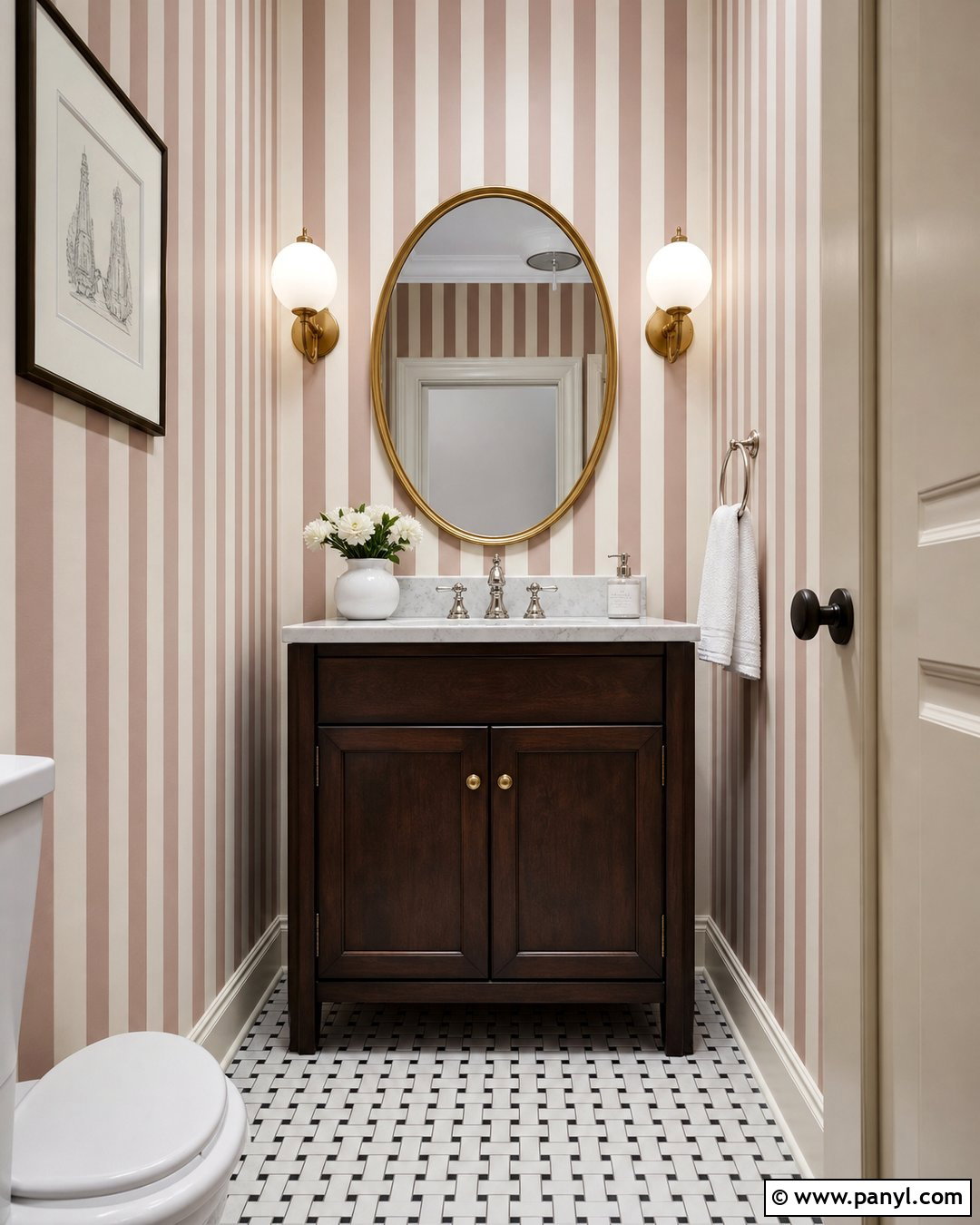 Thin Pink Striped Powder Room Walls - 30 Pink Striped Walls