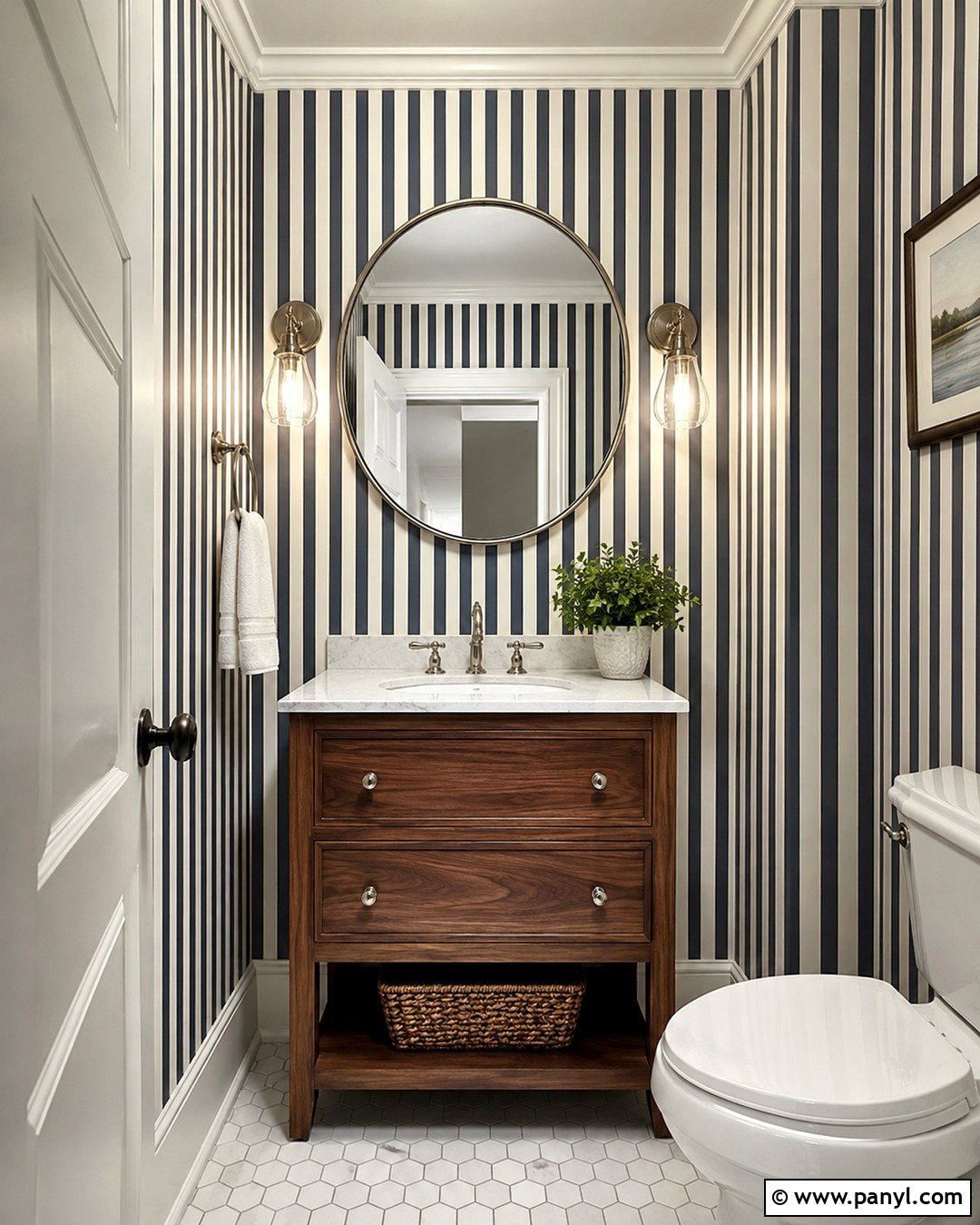 Thin Striped Powder Room Wall - 20 Stripe On Wall Ideas