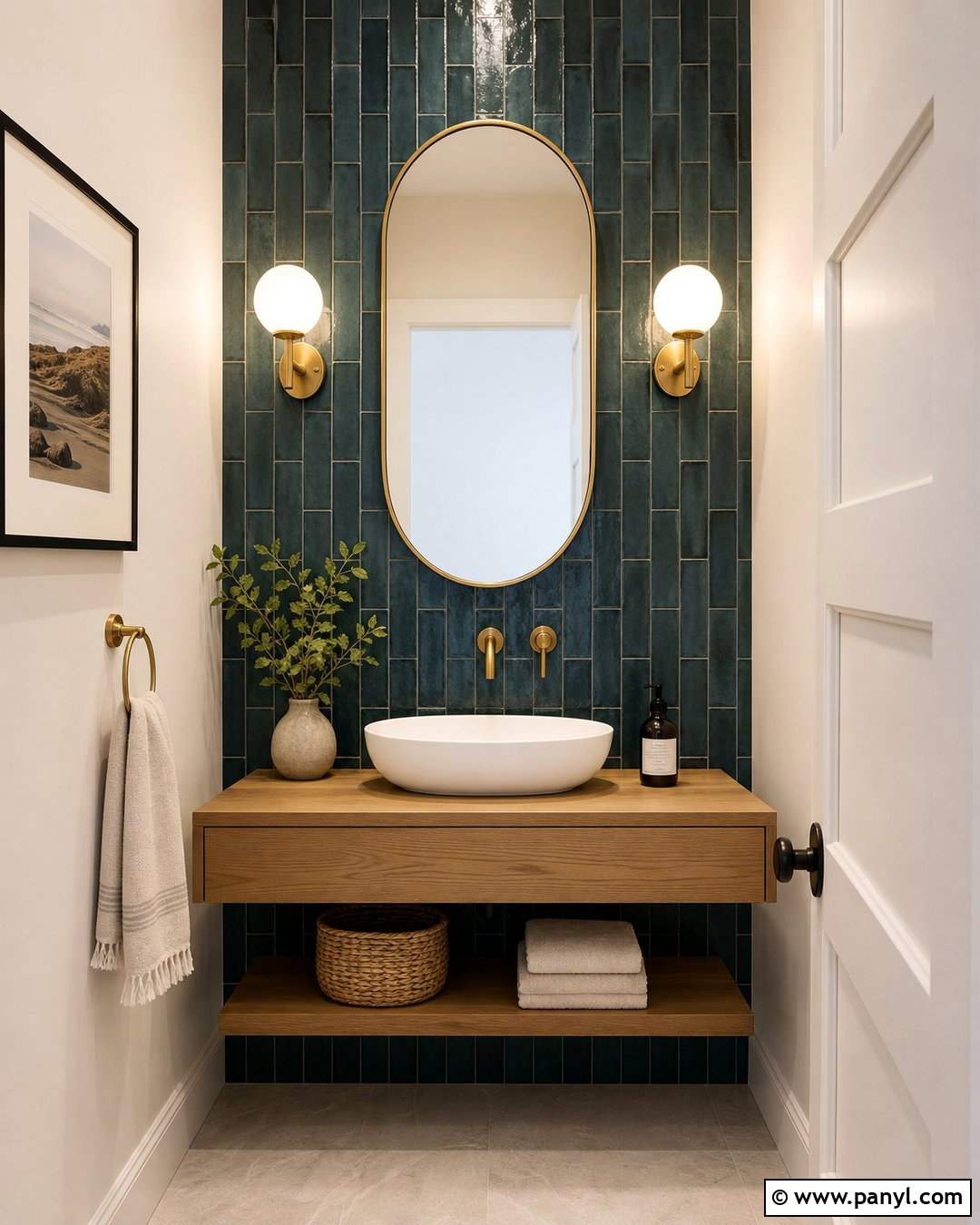 Tiled Powder Room Accent Wall - 25 Small Room Accent Wall Ideas