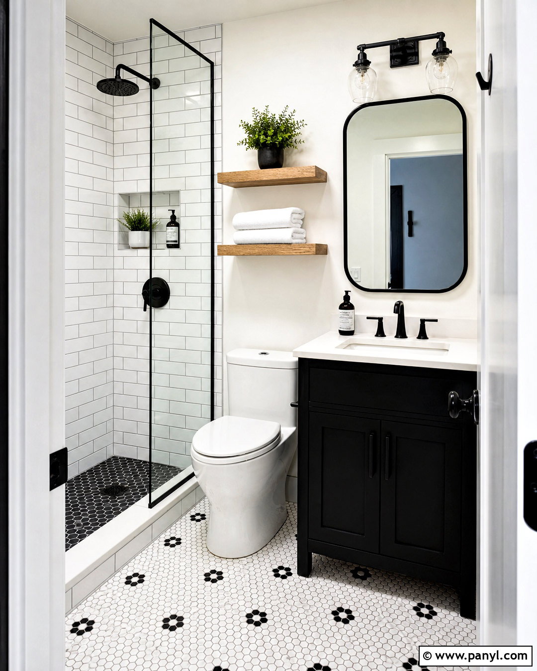 Tiny Bathroom With Black And White Tile - 20 tiny bathroom ideas