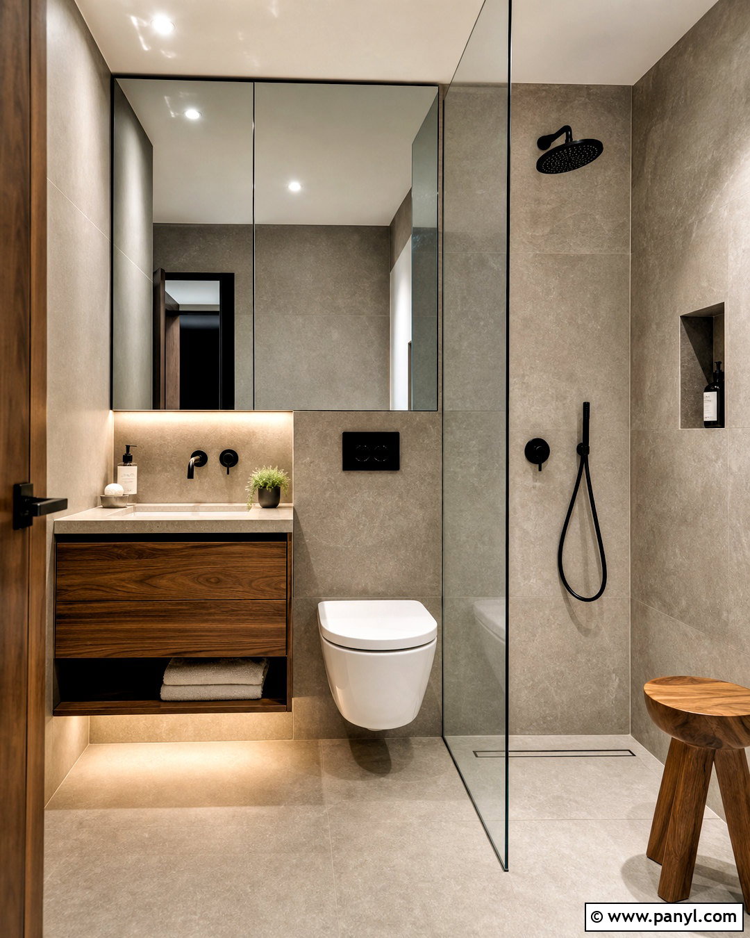 Tiny Bathroom With Large Format Tile - 20 tiny bathroom ideas