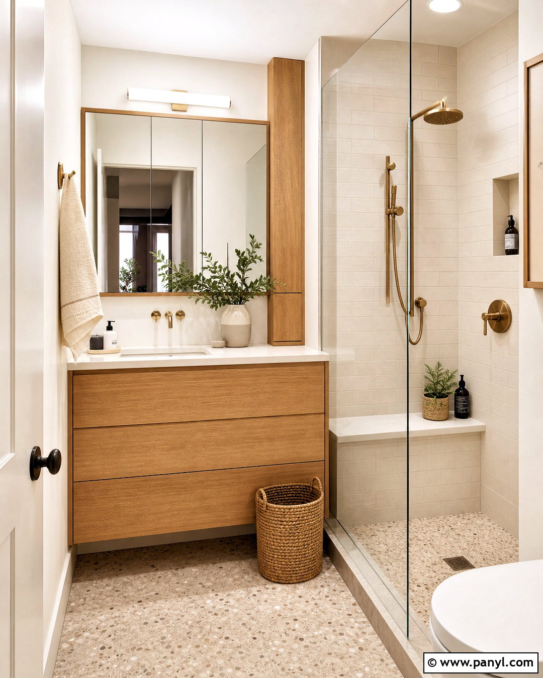 Tiny Bathroom With Warm Wood - 20 tiny bathroom ideas