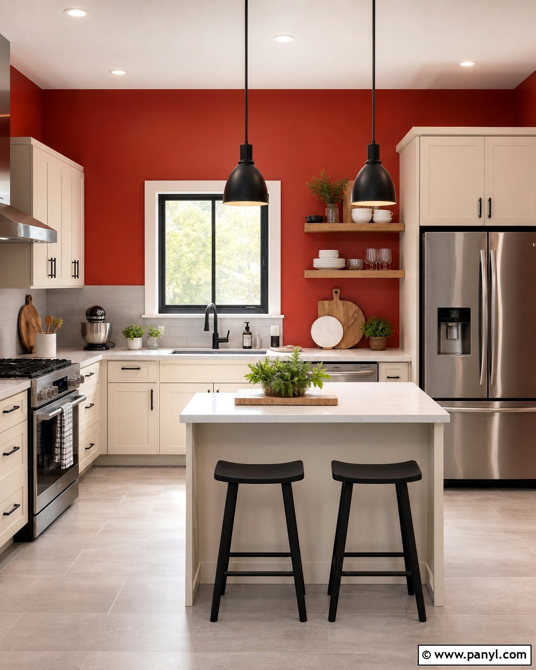 Tomato Red Kitchen Wall - 20 Red Wall Transformation Ideas