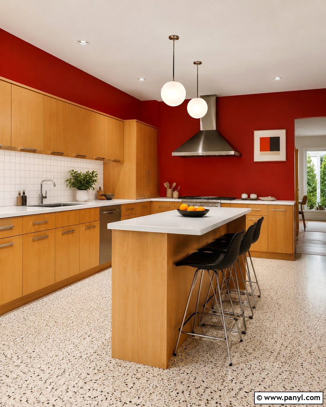 Tomato Red Walls With Blonde Oak Cabinets - 20 Red Kitchen Walls With Oak Cabinets