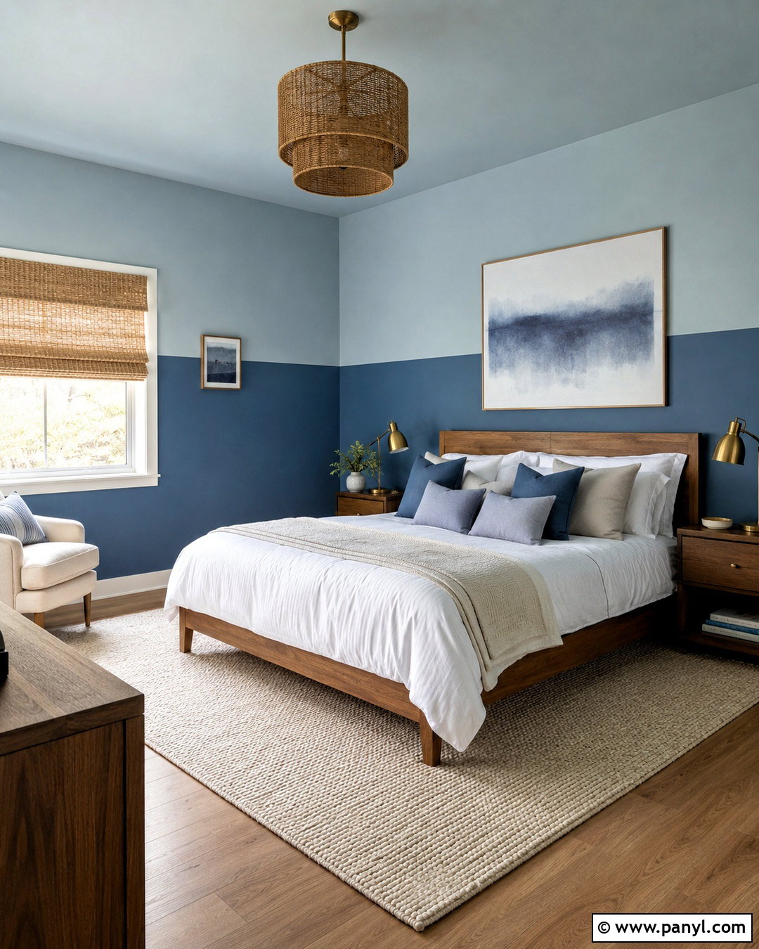 Tonal Blue Split Painted Bedroom Walls - 35 Split Painted Walls