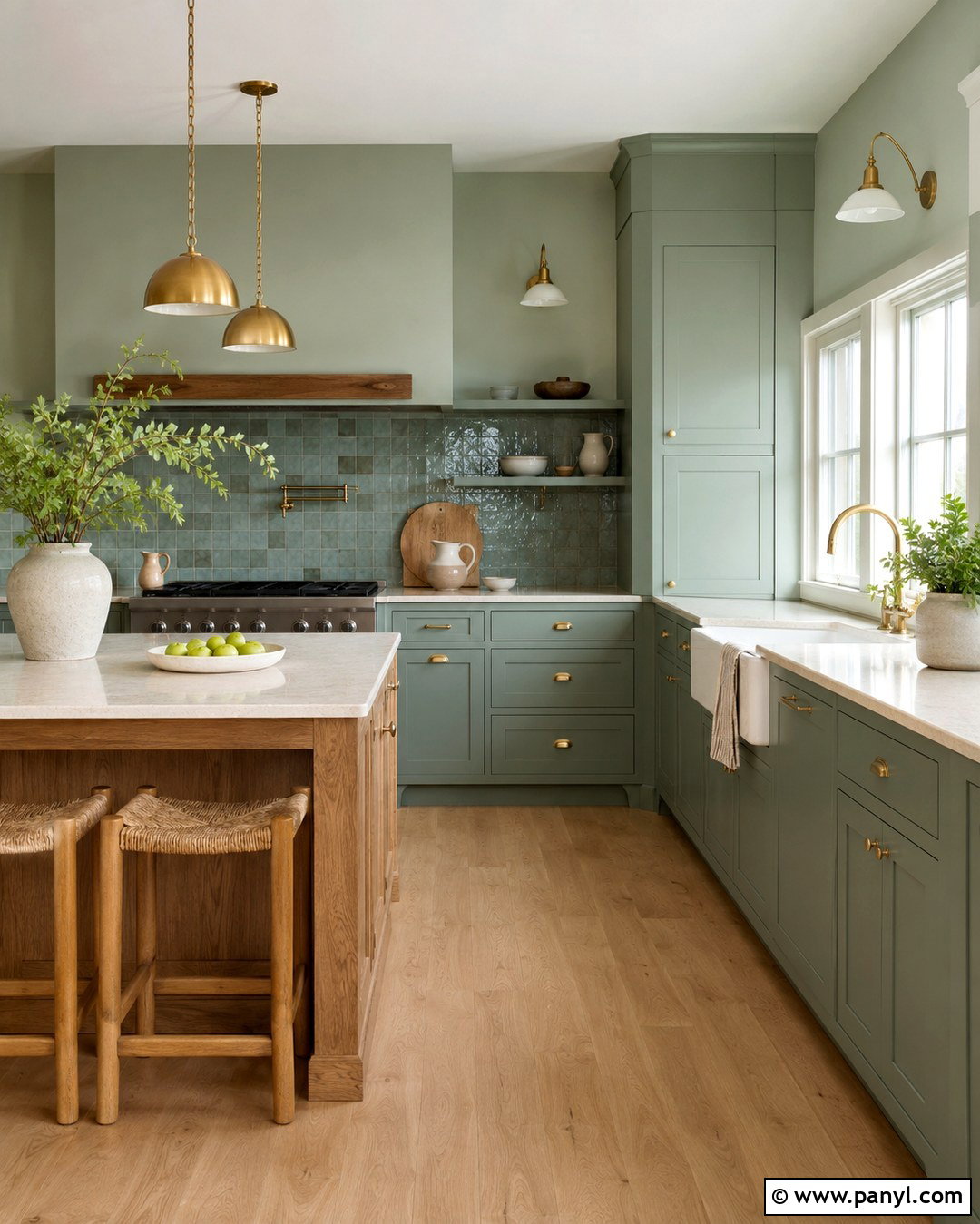 Tonal Celadon Green Kitchen Walls And Cabinets - 20 Celadon Green Walls