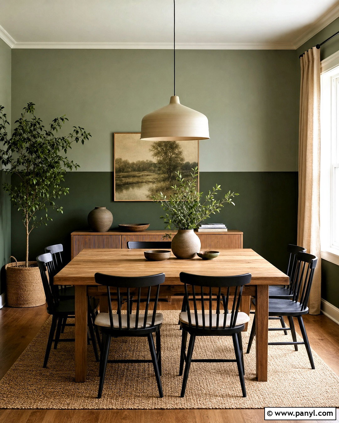 Tonal Green Half Wall Dining Space - 20 painting half wall ideas