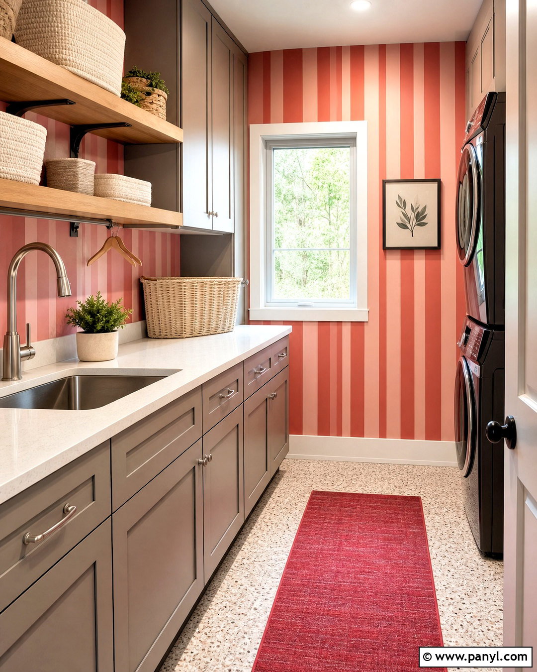 Tonal Pink and Red Striped Wallpaper Laundry Room - 20 pink and red stripes wallpaper ideas