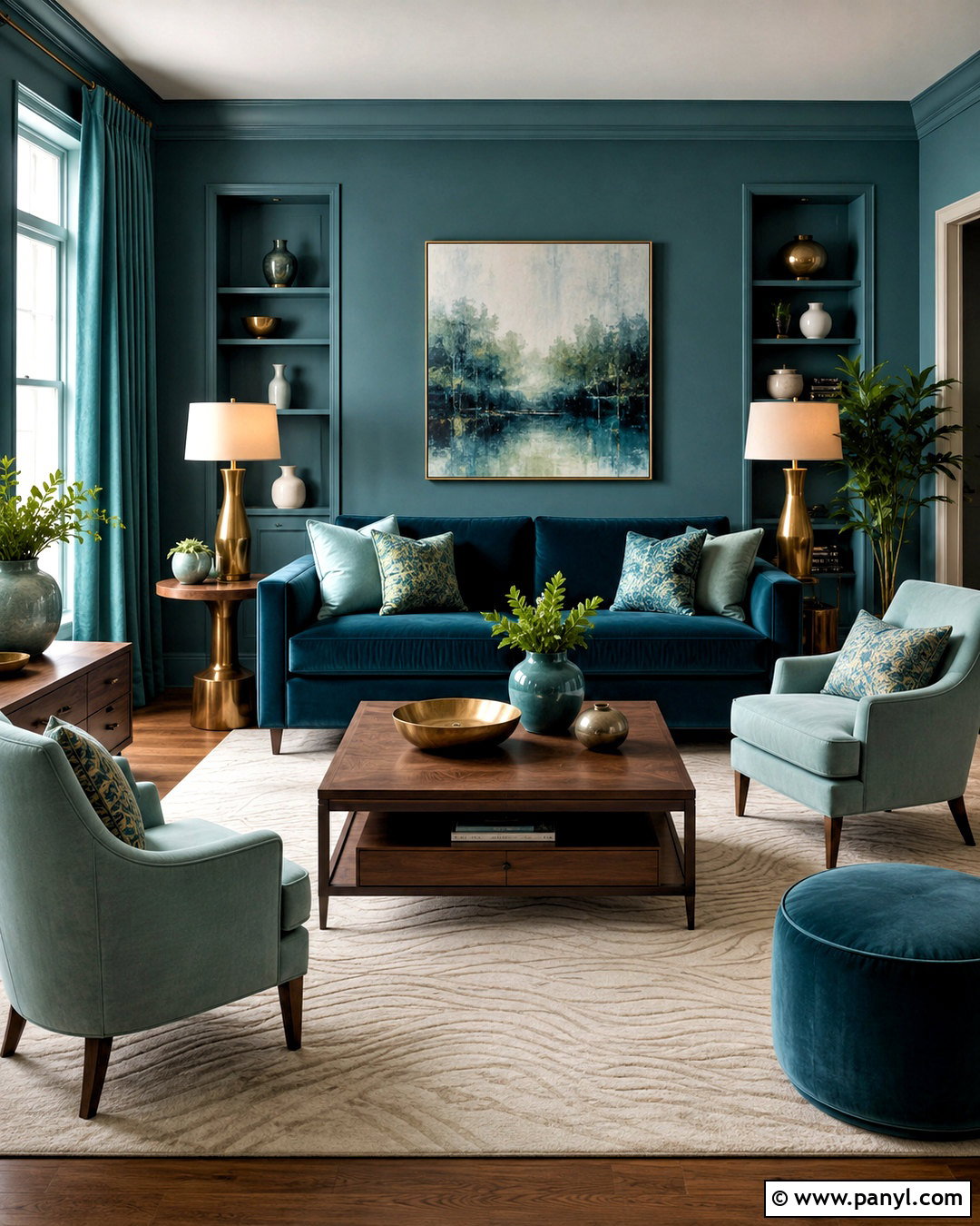 Tonal Teal And Blue Green Living Room - 20 blue and green living room color scheme ideas