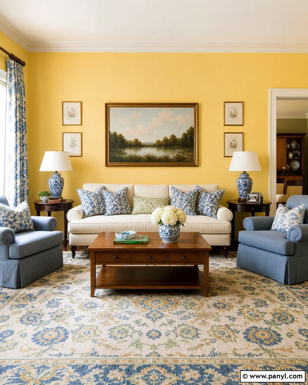 Tone Down Yellow Walls With Blue Patterned Textiles - 20 How To Tone Down Yellow Walls