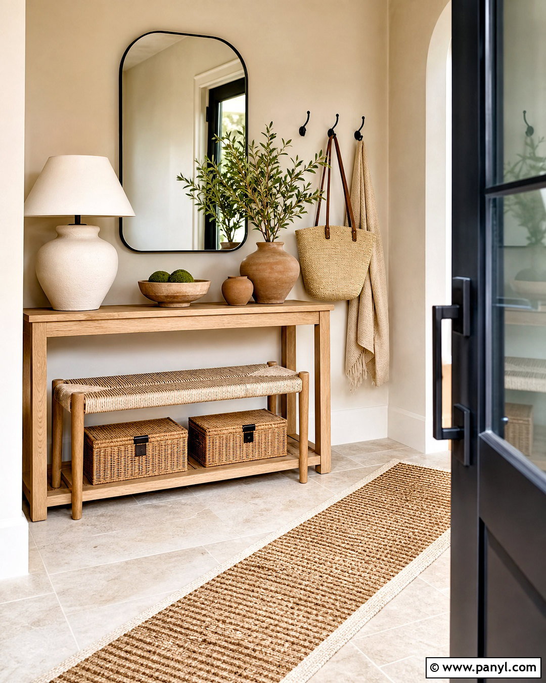 Touch of Sand Entryway With Natural Wood - 20 touch of sand sherwin williams ideas