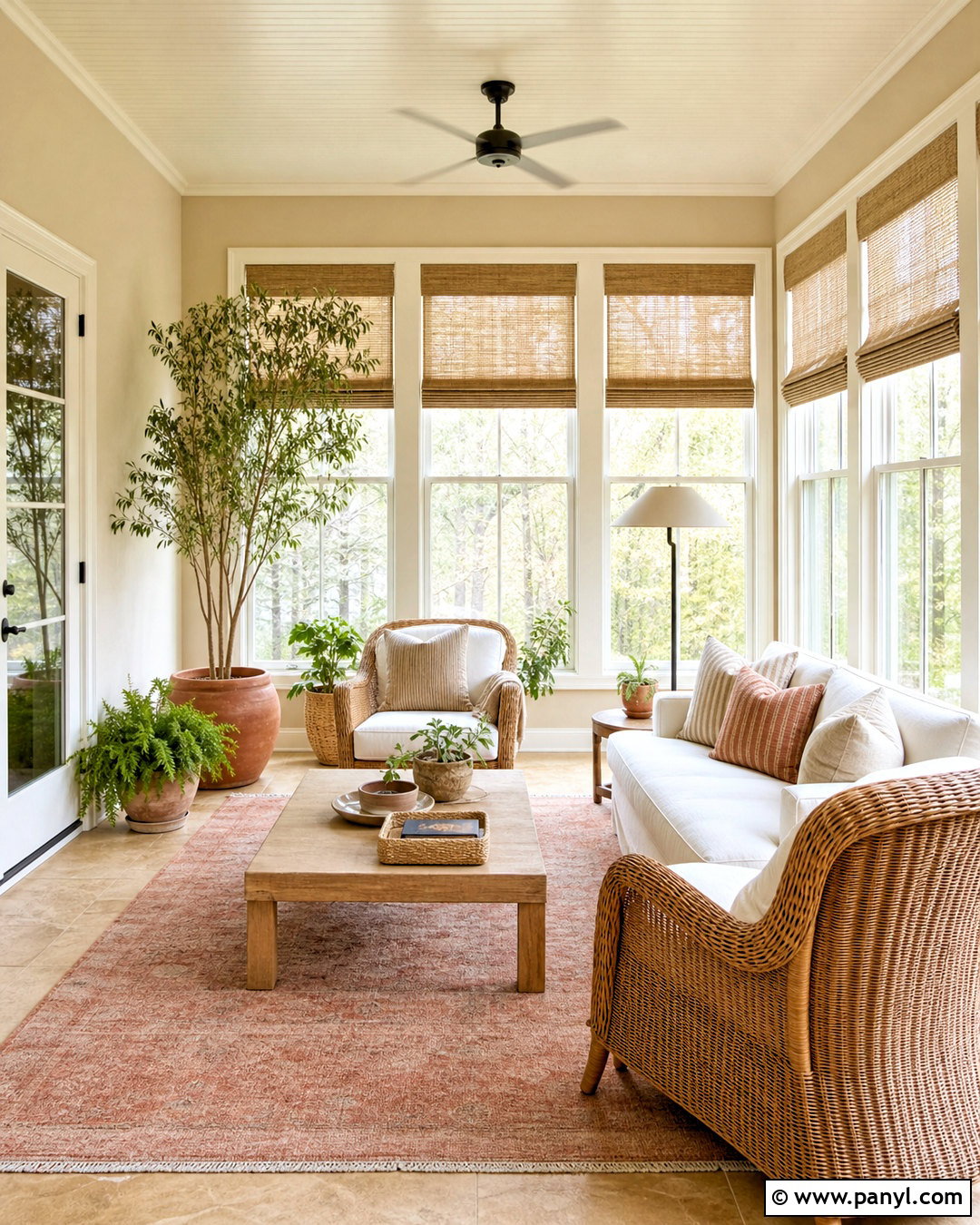 Touch of Sand Sunroom With Woven Furniture - 20 touch of sand sherwin williams ideas
