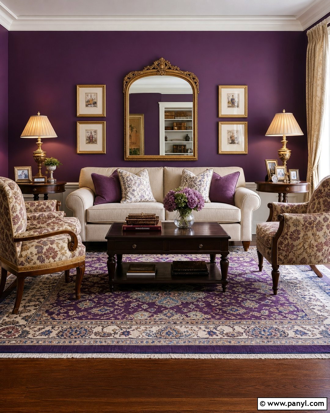 Traditional Amethyst Accent Wall Living Room - 30 Purple Accent Wall Living Room Ideas