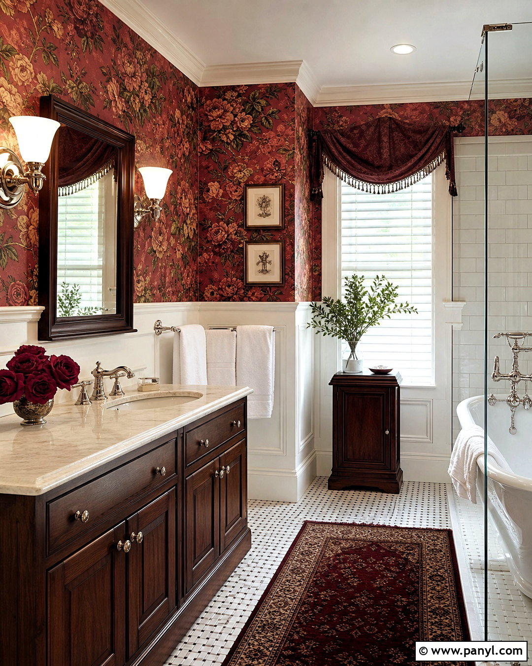 Traditional Bathroom Red Floral Wallpaper - 20 antique red floral wallpaper ideas
