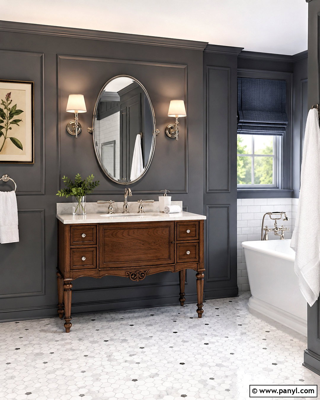 Traditional Bathroom With Dark Grey Walls - 20 dark grey bathroom walls