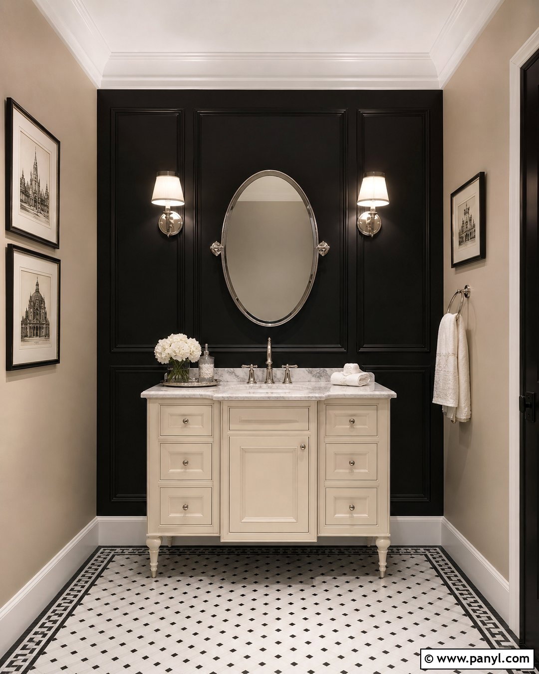 Traditional Black Accent Wall Bathroom - 35 Black Accent Wall Bathroom Ideas