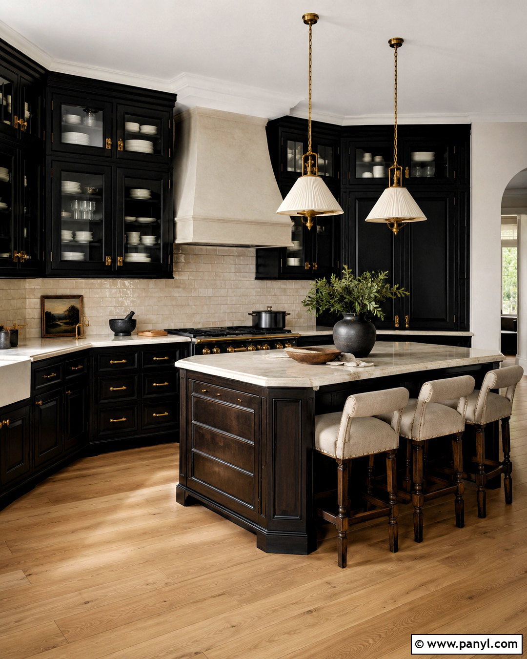 Traditional Black Kitchen With Glass Cabinets - 20 black kitchen design ideas