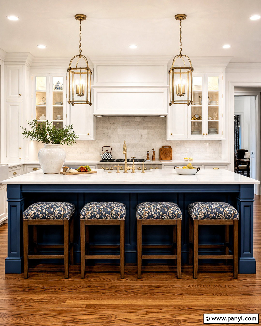 Traditional Blue Kitchen Island With Decorative Panels - 20 white kitchen with blue island ideas