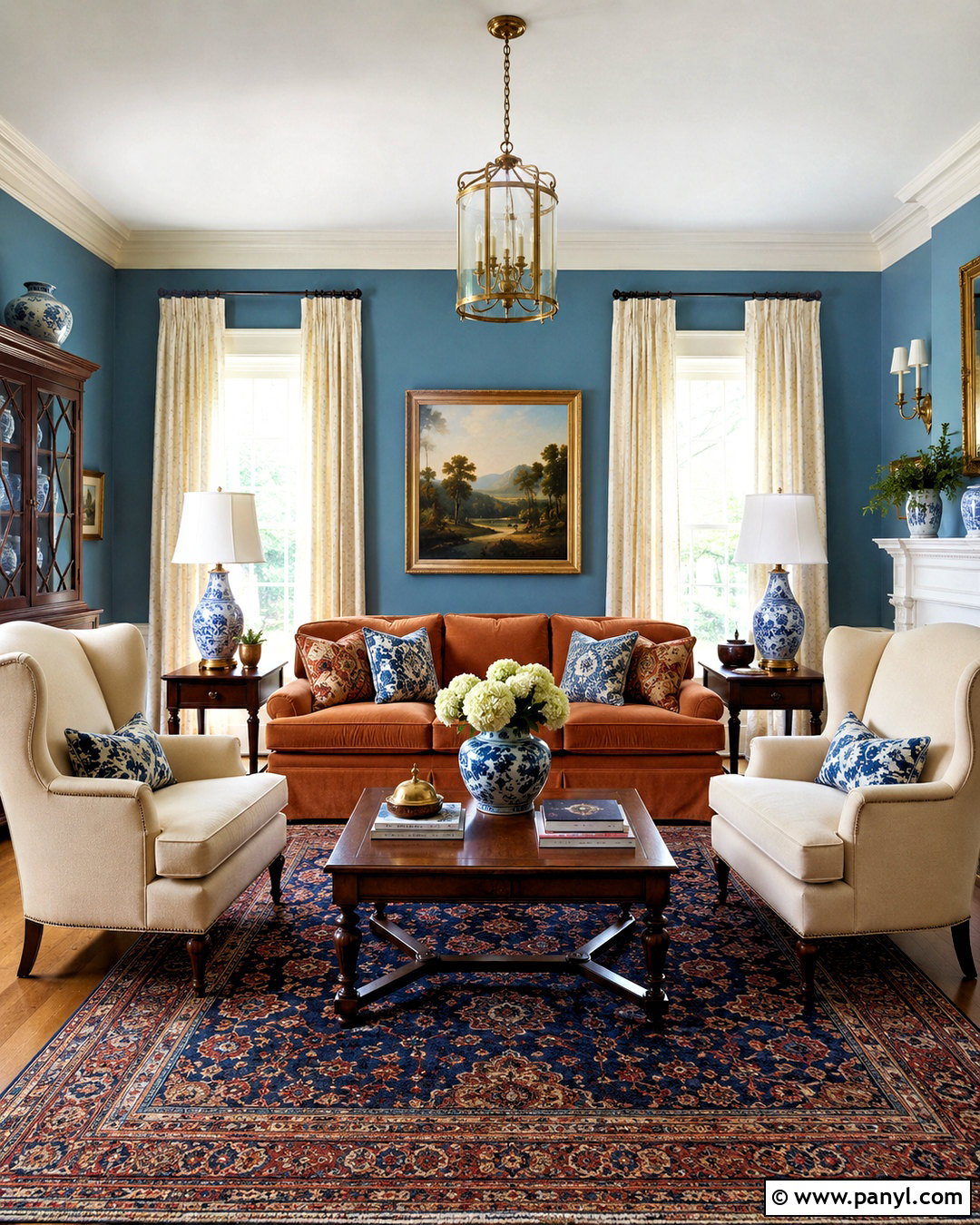 Traditional Blue and Terracotta Living Room - 20 blue and terracotta living room ideas