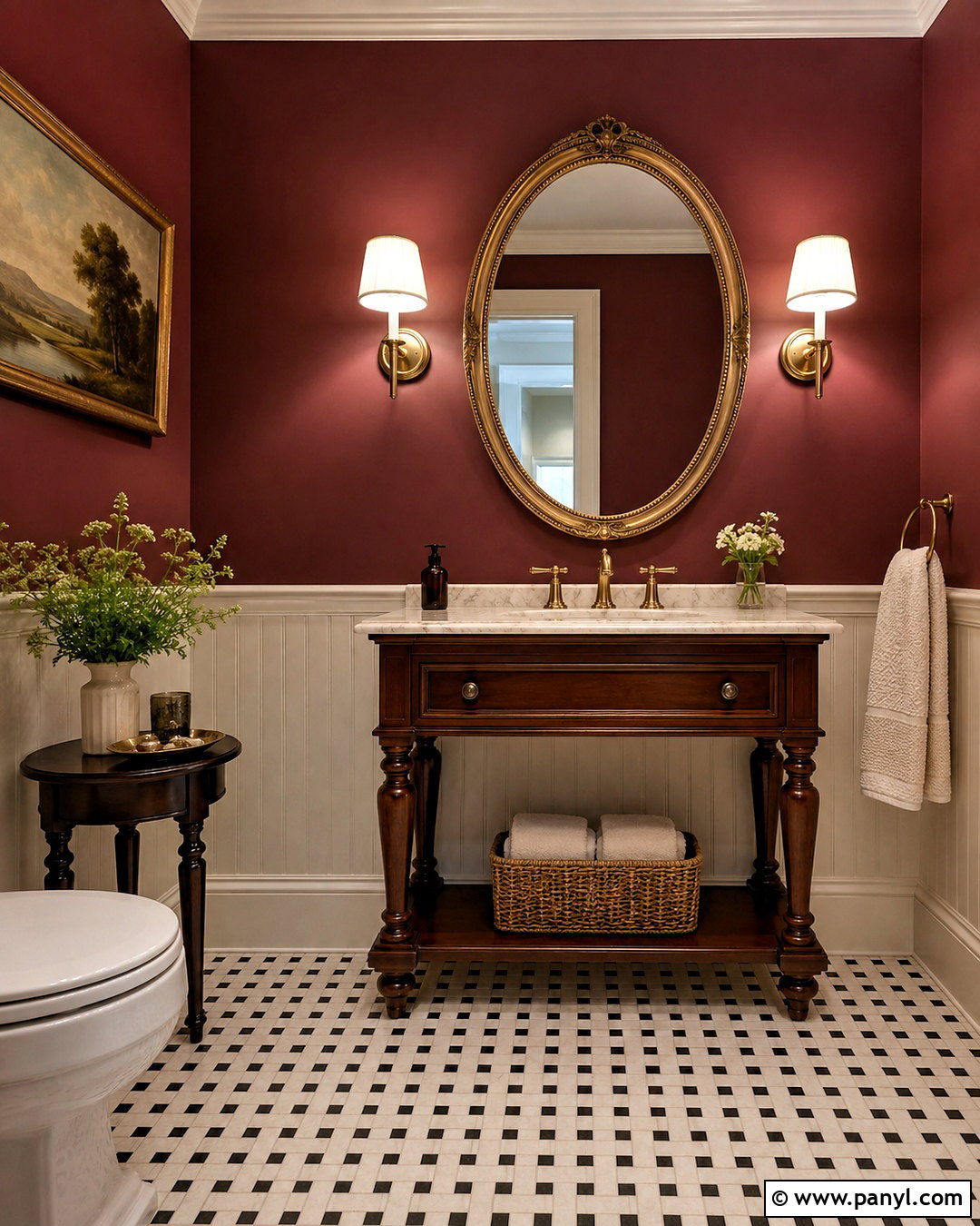 Traditional Burgundy Powder Room - 20 burgundy powder room ideas