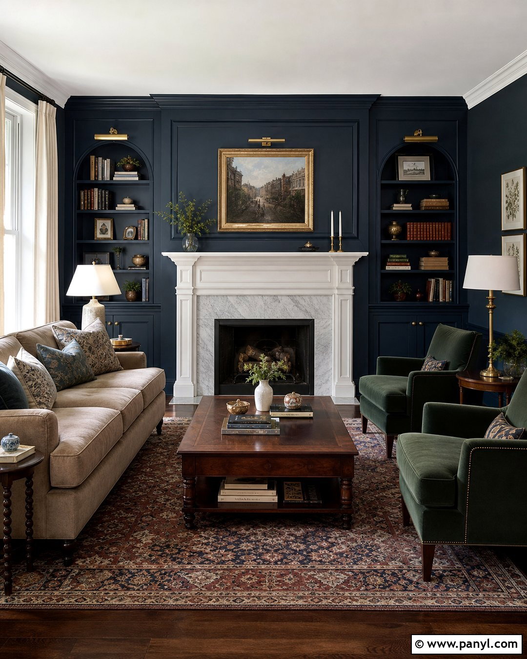 Traditional Dark Blue Fireplace Wall - 20 Dark Blue Accent Wall Living Room With Fireplace Ideas