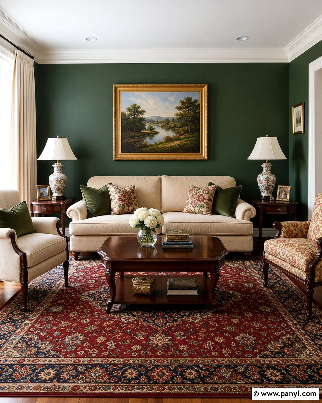 Traditional Dark Green Feature Wall - 30 Dark Green Feature Wall Living Room Ideas