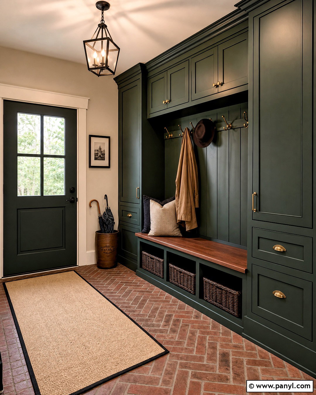 Traditional Dark Green Mudroom With Brick Floor - 20 dark green mudroom ideas