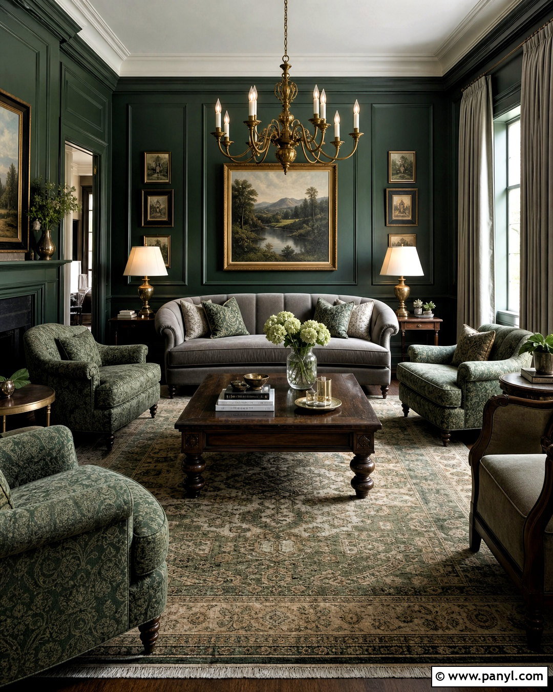 Traditional Dark Green and Grey Living Room - 20 dark green and grey living room ideas